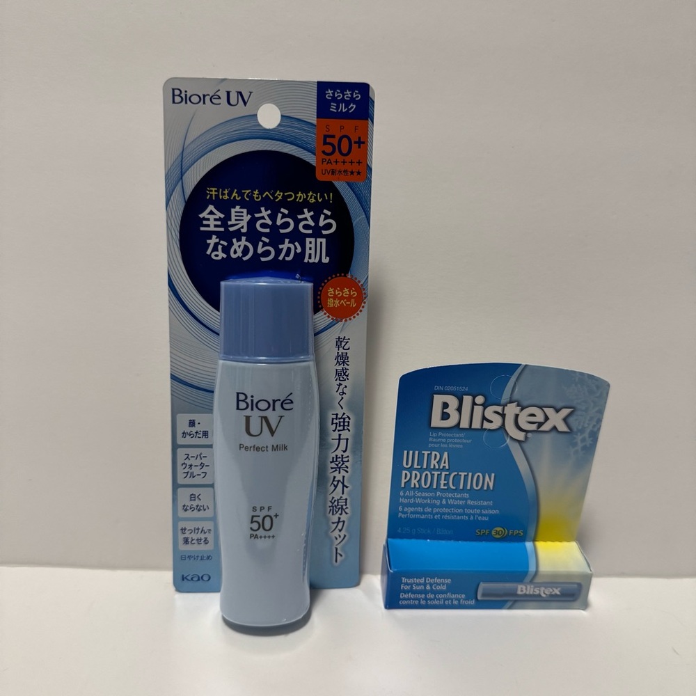 Summer Skincare Bundle: 40g Kao Biore Perfect Milk SPF50 & Blistex Lip SPF30